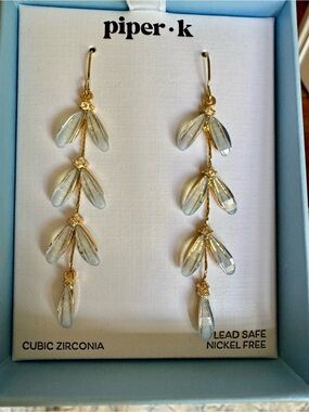Piper Gold Linear Earrings with Light Blue Cubic Zirconia Teardrop Crystals